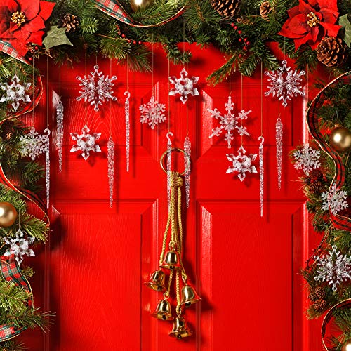VGOODALL Christmas Snowflake Decorations, 56 PCS Icicles Ornaments Set Clear Snowflake Acrylic Christmas Ornaments for Christmas Tree Santa Outdoor Party Decoration Craft Projects