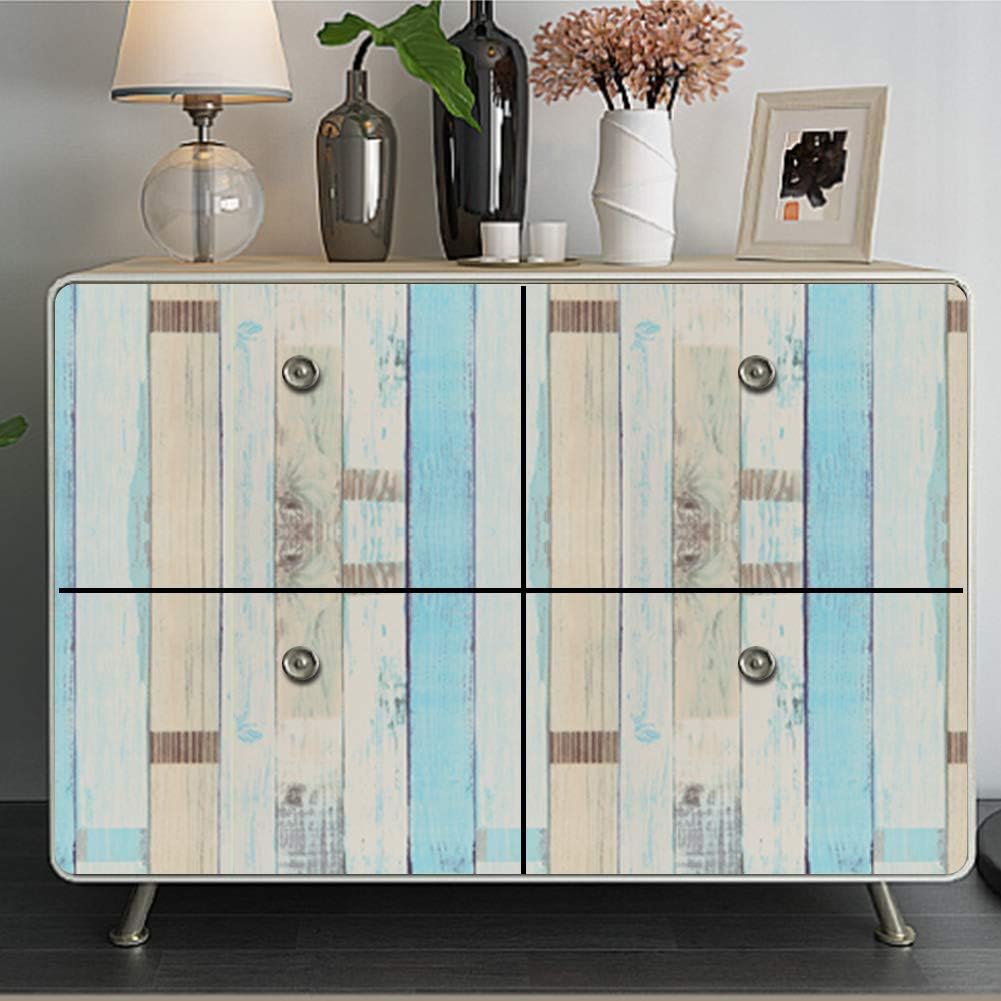 FENTIS Wood Effect Wallpaper Sticky Back Plastic Peel and Stick Wallpaper Blue-Green Contact Sticky Paper 44.5x500cm Removable Roll for Kitchen Bathroom Cabinet - Image 3