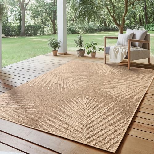 SIMPEX Indoor Outdoor Teppich Wetterfest- pflegeleicht im natürlichen Jute-Look, Sisal Teppich Wohnzimmer, Küche, Terrasse, Garten und Balkon, 140x200
