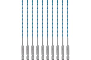 toolant 5/32" Concrete Drill Bit Set & Masonry Drill Bit Set, Shockproof Hex Shank Hammer Drill Bit Set for Glass/Brick/Plastic/Cement/Tile, Industrial Strength Carbide Drill Bit Tip 1/4" Box of 10
