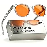 TIJN Round Blue Light Blocking Glasses Men Women for Computer Gaming Daily | Lightweight TR90 Frames for Comfortable Wear, Red Orange Clear Lens,Anti UV Glare &amp; Blue-Ray Filtering for Screen Fatigue Use