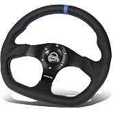 NRG Innovations NRG-RST-024MB-R-BL Reinforced Steering Wheel 320mm Sport Leather Flat Bottom with Blue Center Mark, Blue Stitching