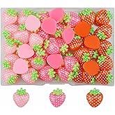 SaktopDeco 72 PCS Resin Strawberry with No Holes Flat Back Pink Strawberry Resin Charms Bulk Embellishments 3 Color for DIY Crafts