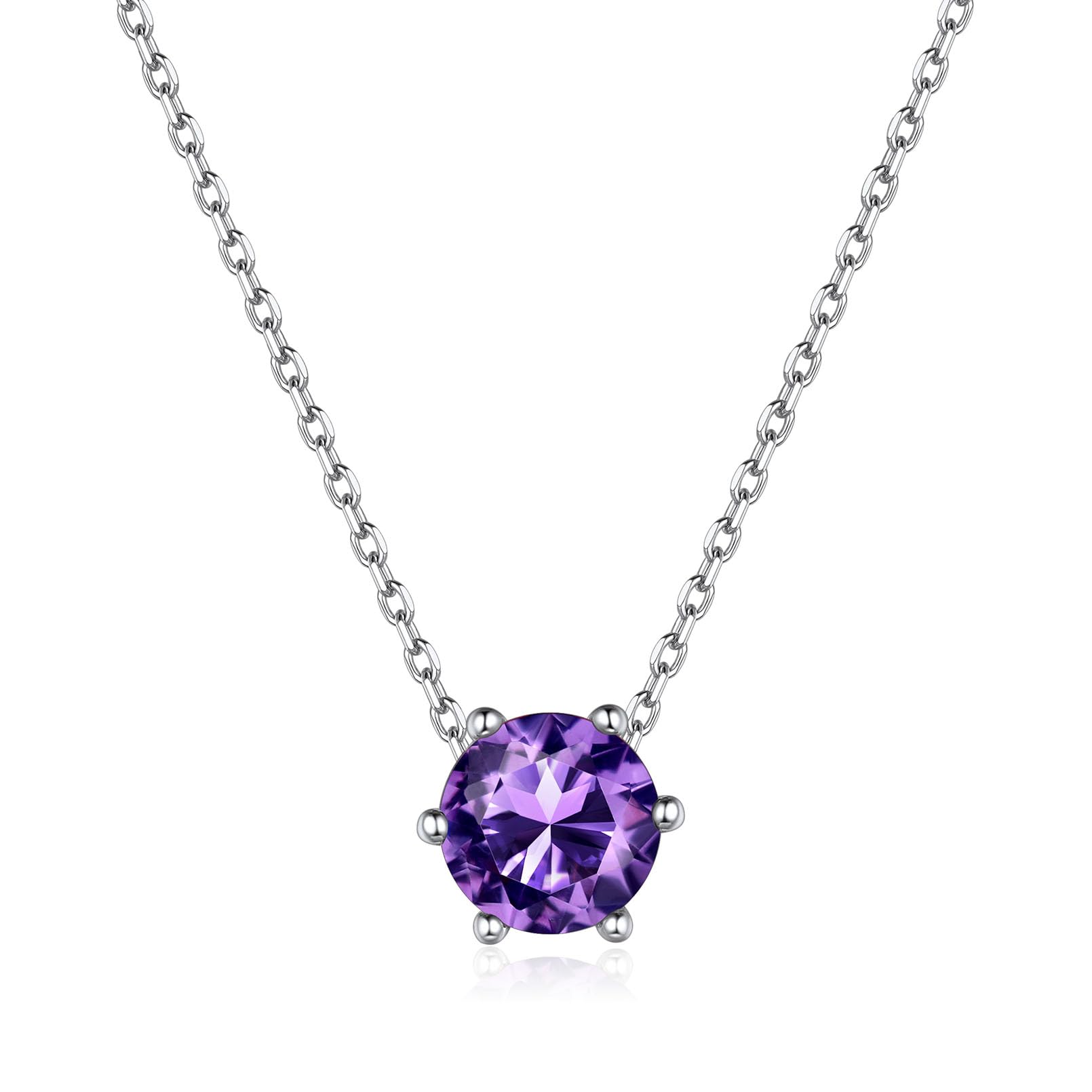 ChicSilver Round Birthstone Necklace for February Simulated Amethyst Pendant 925 Sterling Silver Gemstone Jewelry