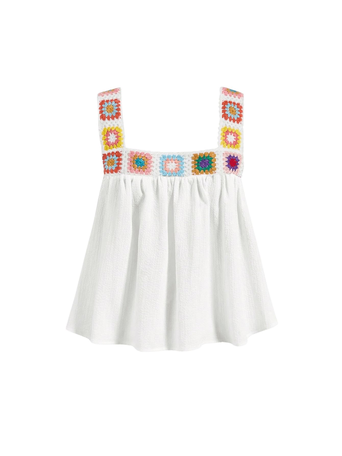 Photo 1 of SweatyRocks Women's Crochet Embroidered Vintage Boho Ruffled Flowy Tank Top White Small