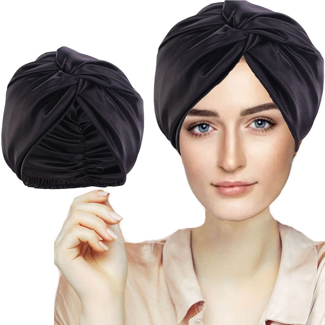 Silk Hair Bonnet Hair Wrap for Sleeping, Imitation Silk Bonnet Sleep Night Cap for Women Hair Care, Double Layer Soft Silky Head Scarf Match Strong Elastic Band Apply to Washing, Makeup, Sport