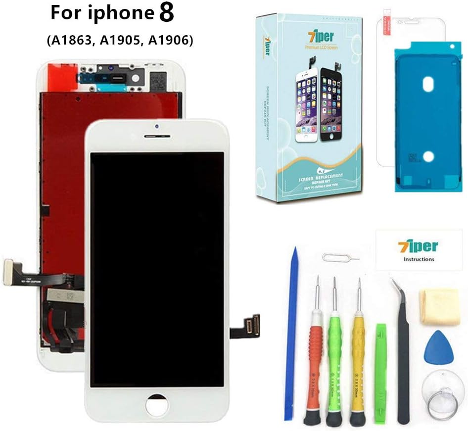Screen Replacement for iPhone 8 (4.7 inch) -3D Touch LCD Screen Digitizer Replacement Display Assembly Repair Kits with Waterproof Adhesive, Tempered Glass, Tools,Instruction (White)