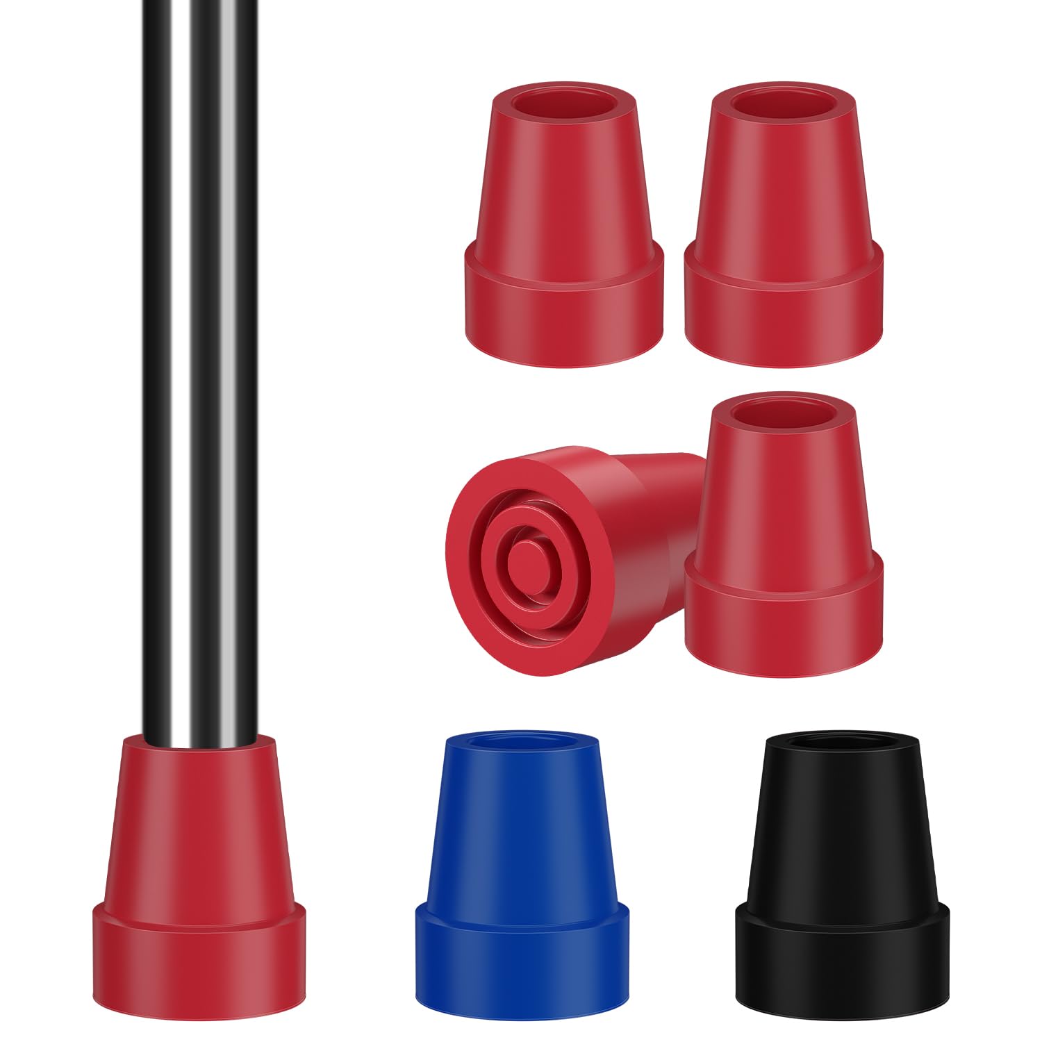 supregear Cane Tips 19 mm - 4 Pack Heavy Duty Rubber Replacement Caps, Non-Slip Steel-Reinforced Tips for Canes and Crutches, Red