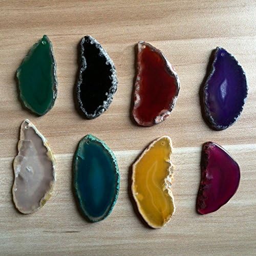 Set of 8 Mix Color Agate Slices Top Drilled about 2" Natural &amp; Dyed Agate Druzy Thin Pendant Slices - Selected at Random
