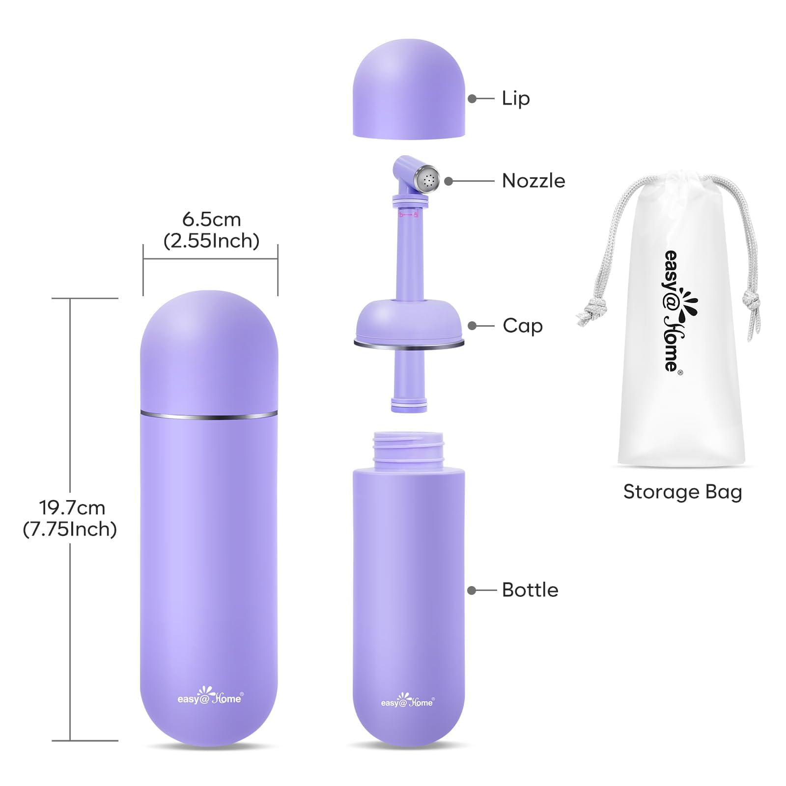 Easy@Home Portable Peri Bottle for Postpartum & Perineal Care: Handheld Bidet Perfect for Personal Hygiene Cleaning & Travel Friendly | 380ml Leakproof & Convenient Design | BPA-Free | EPB-01 Purple