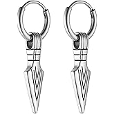 HZMAN Sword/Cross/Awl Spike Dangle Earrings for Men Women Gothic Punk Stainless Steel Hinged Huggie Hoop Earring Jewelry Gift