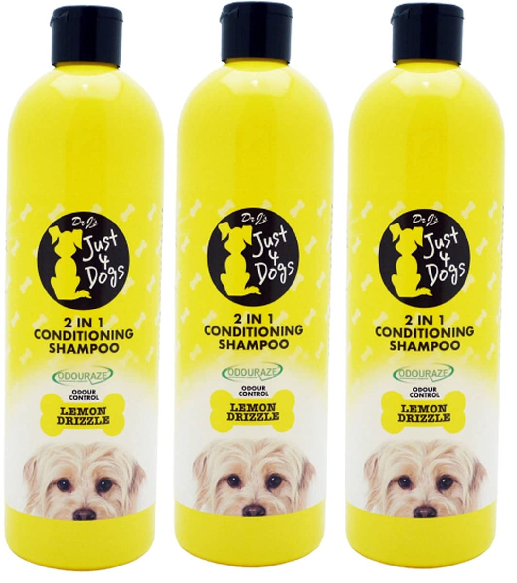 3 x 500ml Dr J's Just Dogs 2 in 1 Conditioning Shampoo - Lemon Drizzle