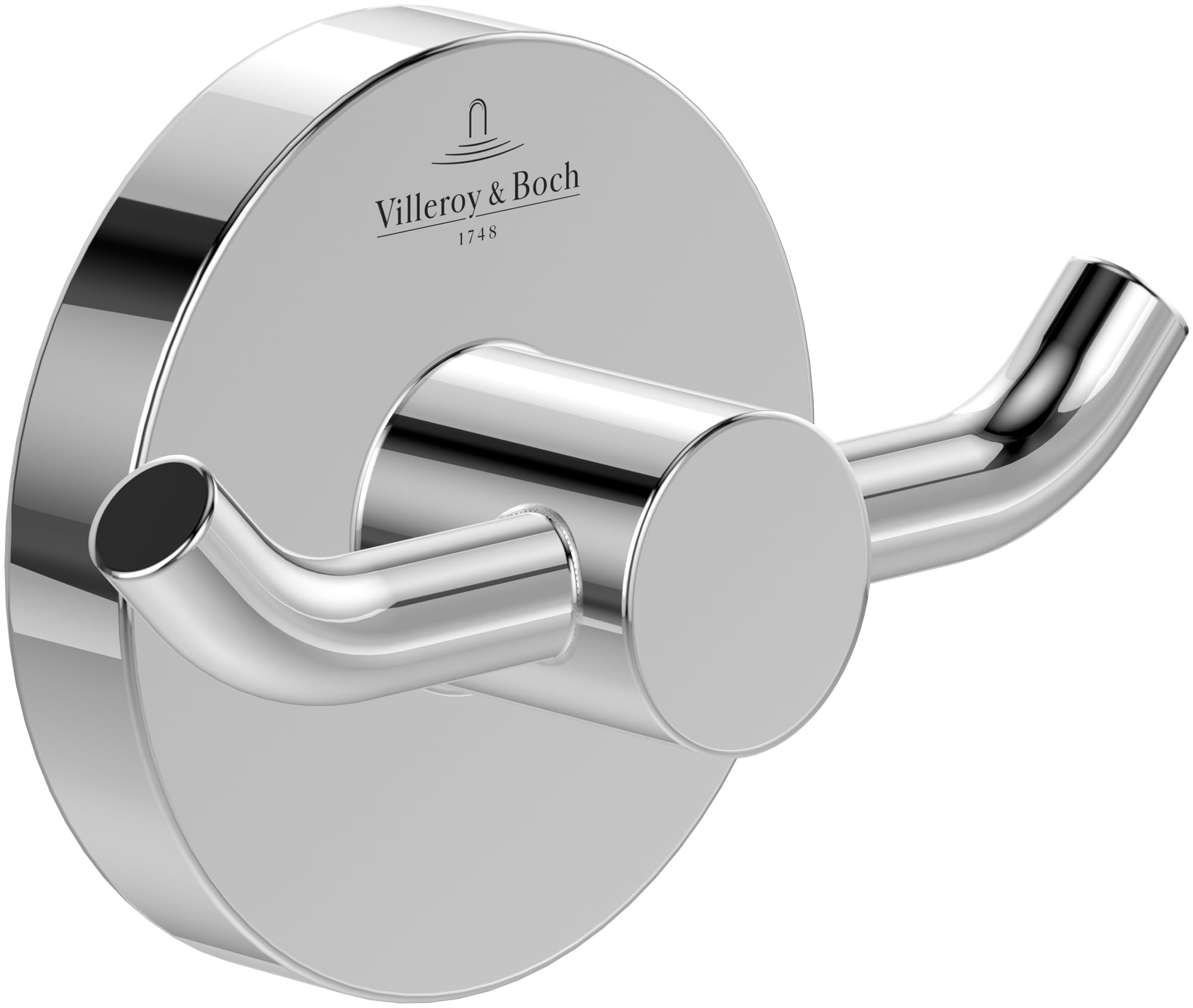 Villeroy & Boch Elements - Tender Double Towel Hook, Towel Holder for Wall Installation, Towel Hook Made from zinc, Bathroom Accessory, Round Bathroom Hook, 76 x 32 x 54 mm, Chrome — image 1