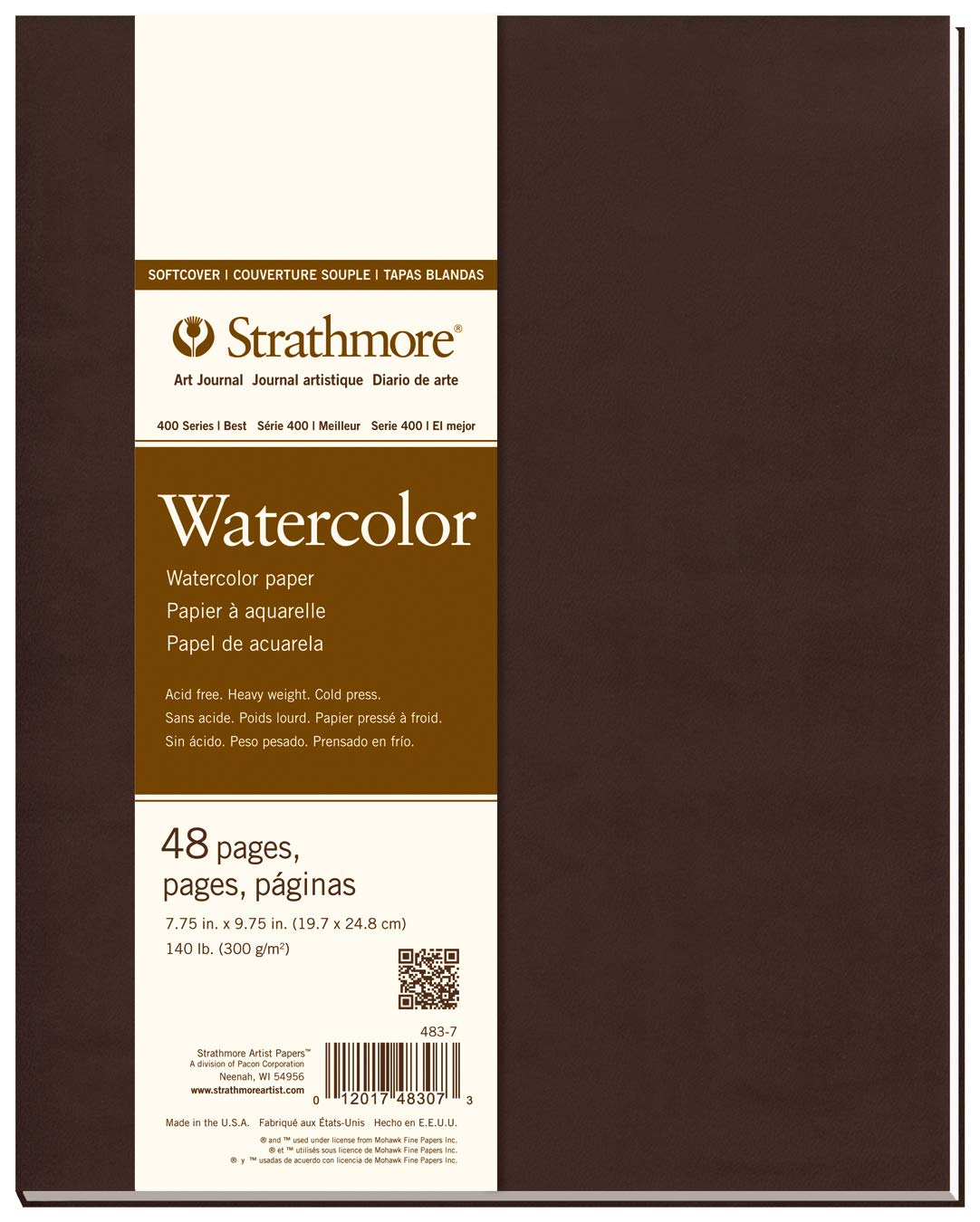 Strathmore 400 Series Softcover Watercolor Art Journal, 140 lb. Cold Press, 7.75 X 9.75 inches, White, 48 Pages (483-7)