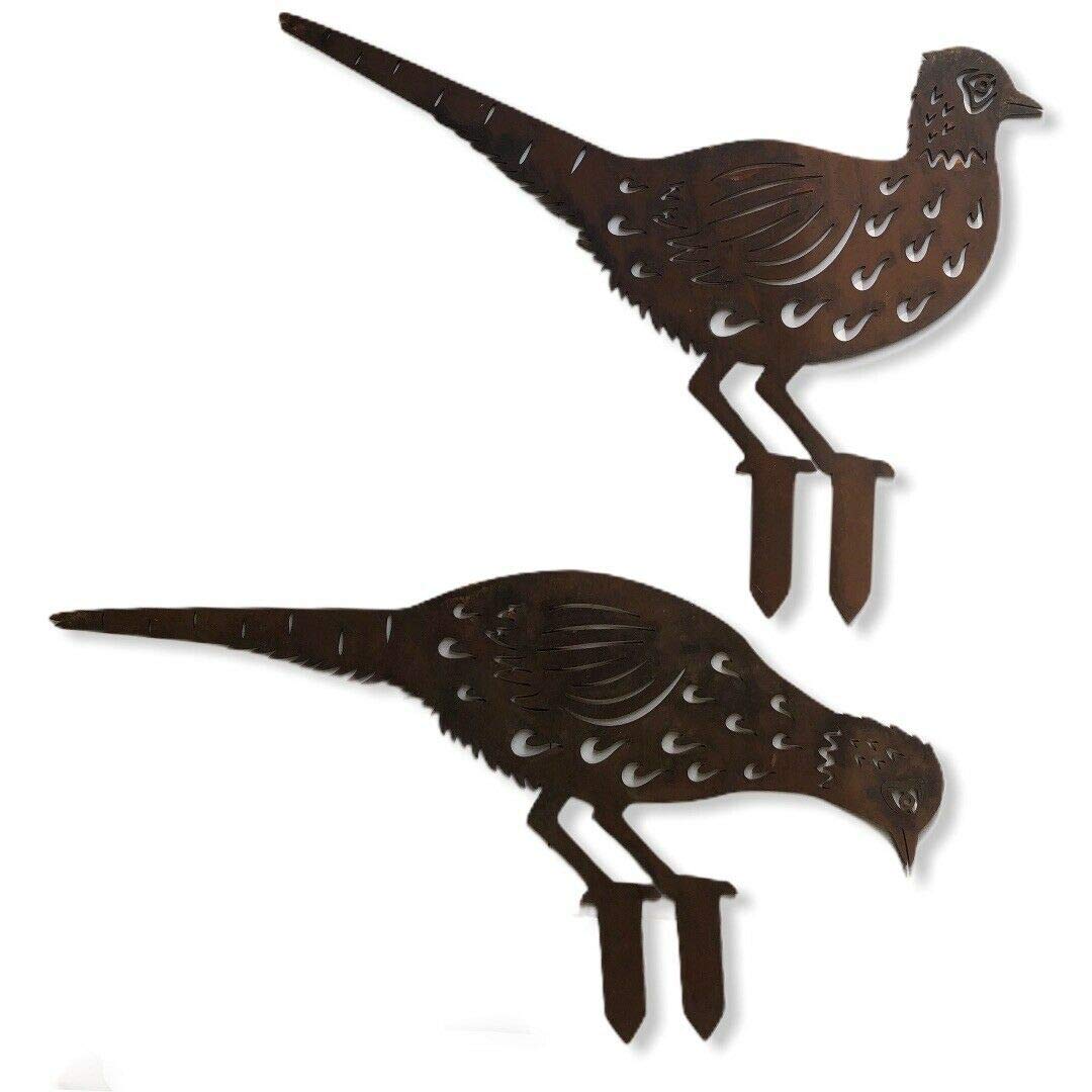 RUSTIC WAREHOUSE NORFOLK LIMITED Pair Of Rusty Metal Pheasants, Garden Decoration, Bird Art, Lawn Feature, Unique Gift Idea, Present For Gardener, Statue, Ornament