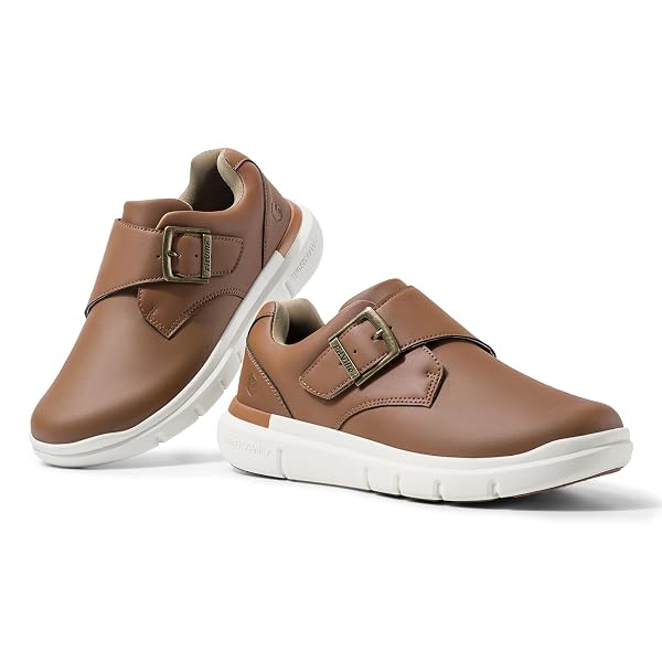 FITVILLE WIDE WALKING SHOES FOR MEN DIABETIC SWOLLEN FEET WIDE COMFORTABLE CASUAL DRESS SHOES FOR MEN WITH ADJUSTABLE STRAP BROWN