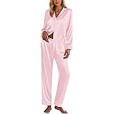 Ekouaer Silk Pajamas for Women Classic Button Down Satin Pajama Sets Long Sleeve Lounge Set
