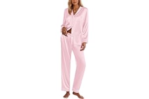 Ekouaer Silk Pajamas for Women Classic Button Down Satin Pajama Sets Long Sleeve Lounge Set