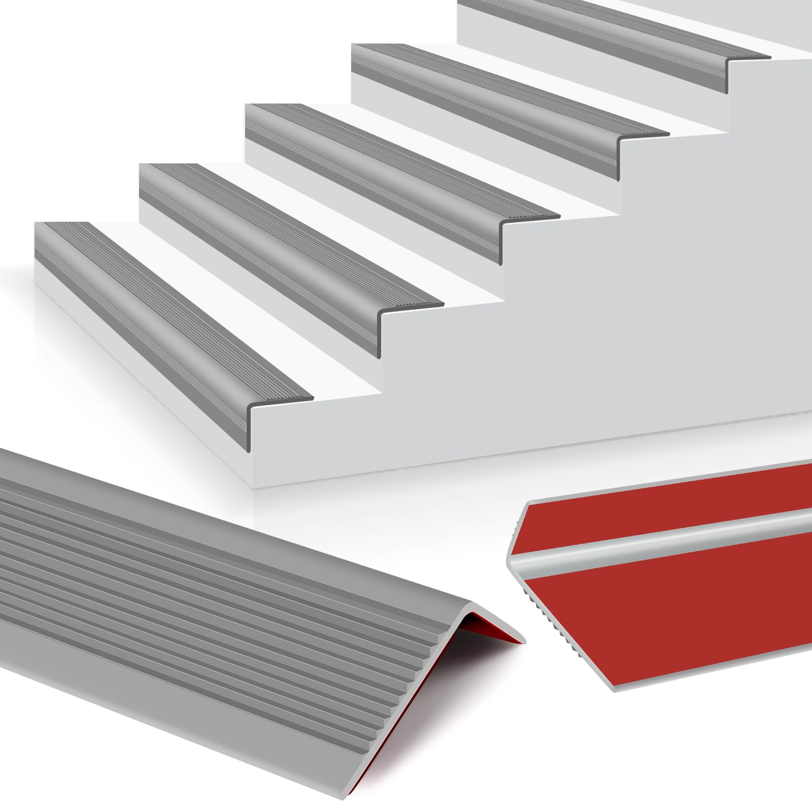 Photo 1 of Pionasuicg Stair Nosing Vinyl Stair Nose Rubber Stair Edging Self Adhesive Staircase Step Edge Protector for Outdoor & Indoor Uses (4Ft, Grey)