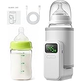 Portable Bottle Warmer with 6 Temperature Gears &amp; Digital Display | Type-C Charging,Rechargeable Milk Heating Sleeve,360 Degree Wrap Even Warming Bottle Keep Warmer for Travel Home Outdoor