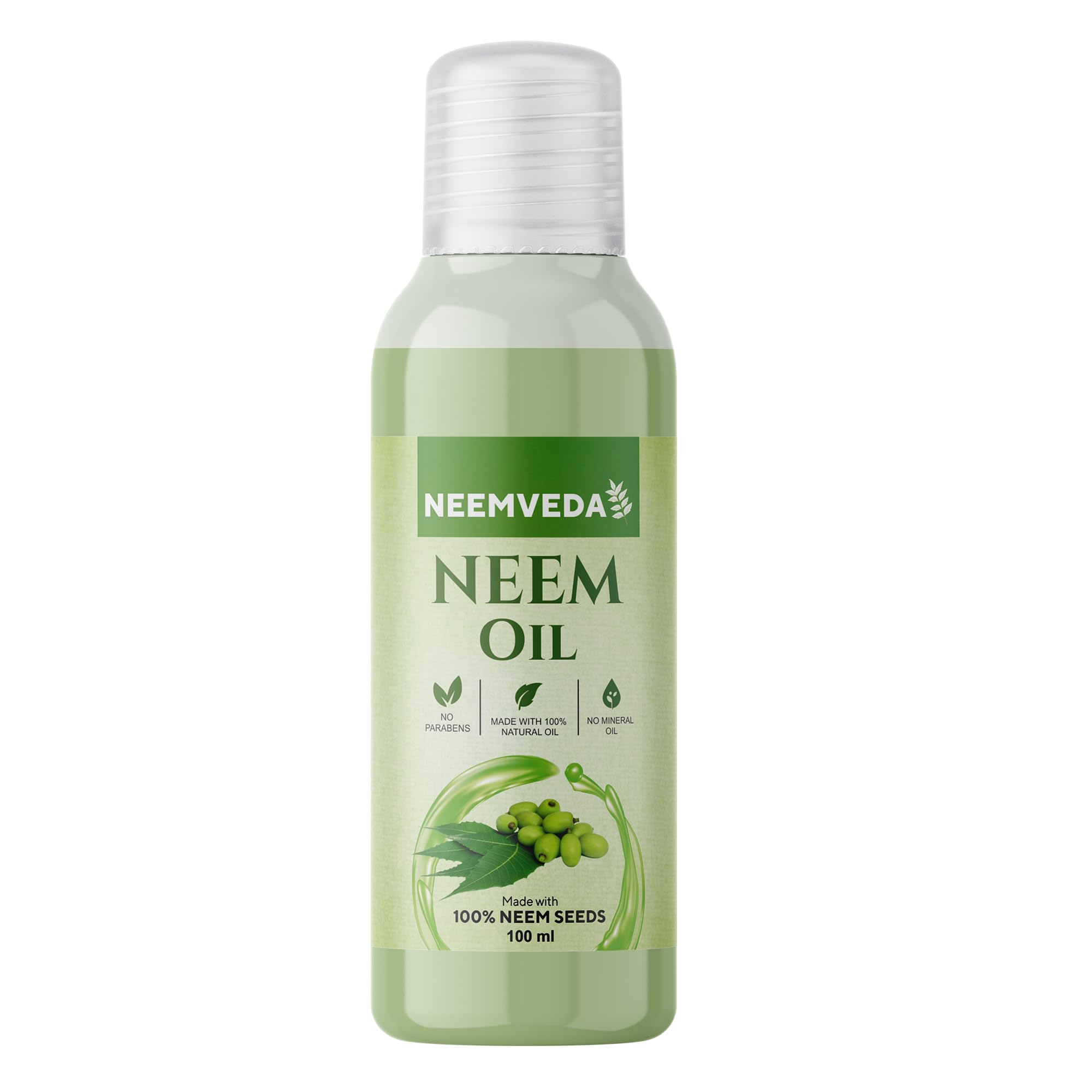 Neemveda Virgin Neem Oil 100 ml, Cold Pressed, Pure, Natural, Unrefined, Vegan - for Hair, Skin, Nail, Scalp, Body, Multi-Use Oil for Garden - Plants - Home & More