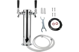 LuckyHigh Double Faucet Draft Beer Tower, Two Tap Stainless Steel Polished Beer Kegerator Tower with 3" Column for Home Brewi