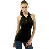 AmélieBoutik Women Halter Collared Henley Button Sleeveless Blouse Top