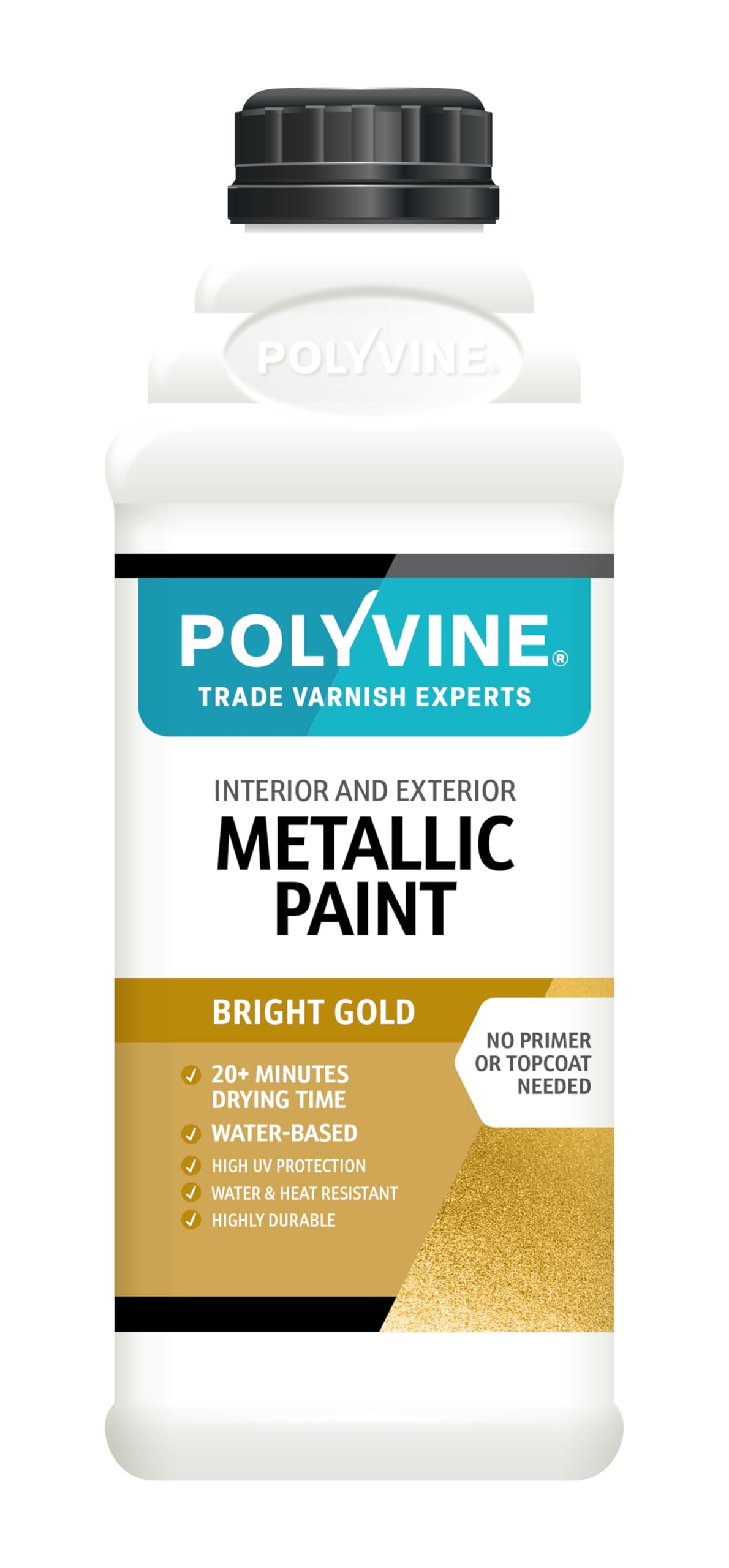 Polyvine Metallic Paint – Acrylic Metallic Heat Resistant Paint No Primer or Topcoat Needed - Water & UV Resistant Decorative Paint for Ceramics, Furniture, Ornaments, Interior Walls, Metalwork & More
