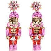 Christmas Beaded Nutcracker Earrings for Women, Handmade Beaded Soldier Dangle Earrings, Lightweight Holiday Earrings for Christmas Jewelry Gifts
