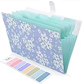 SKYDUE Expanding File Folder with 6 Pockets, Floral Accordion File Organizer for Important Document, Expandable Receipt Paper Holder, School Office Supplies Purple