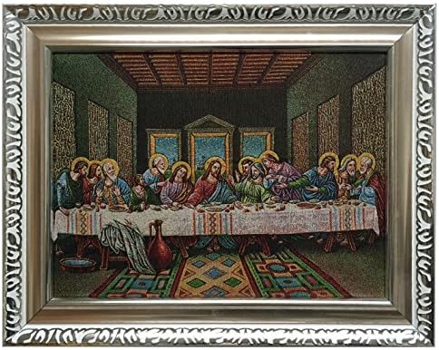 Framed Beautiful Last supper Jacquard Woven Wall Hanging Tapestry Fine Art Decor (Silver)
