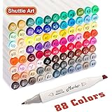 Shuttle Art 88 Colors Dual Tip Art Markers,Permanent Marker Pens Highlighters with Case Perfect for Illustration Adult Coloring Sketching and Card Making