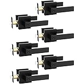 Tinewa 6 Pack Matte Black Door Handle Interior Privacy Door Lock, Bed and Bath Door Lock with Square Rose Modern Keyless Door