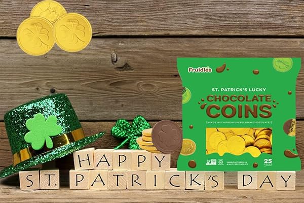 ST. PATRICK’S DAY 25 MILK CHOCOLATE COINS LUCKY GOLD COINS FOILS, SHAMROCK CLOVER LEPRECHAUN PREMIUM BELGIAN MILK CHOCOLATE COINS BAG NUT-FREE (25-PACK)