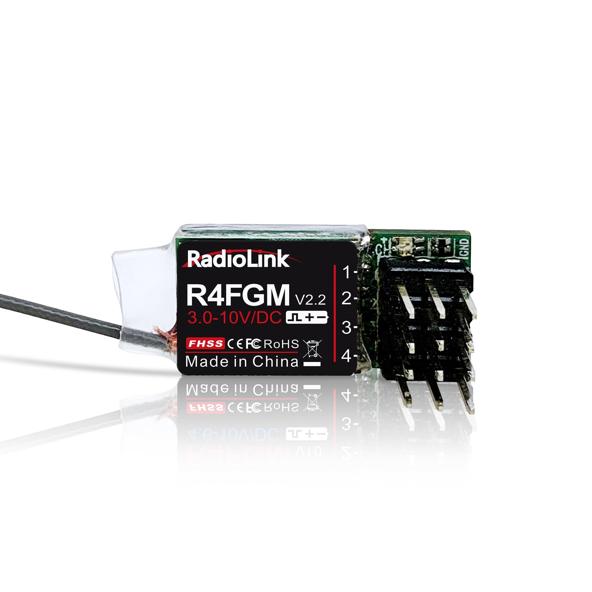 Radiolink R4FGM RC Receiver 2.4 GHz Gyro Integrated 4 Channels Long Range up to 400 m for Cars Boats Compatible with RC6GS V3/RC4GS V3/T8FB/T8S/RC8X/T16D/T12D