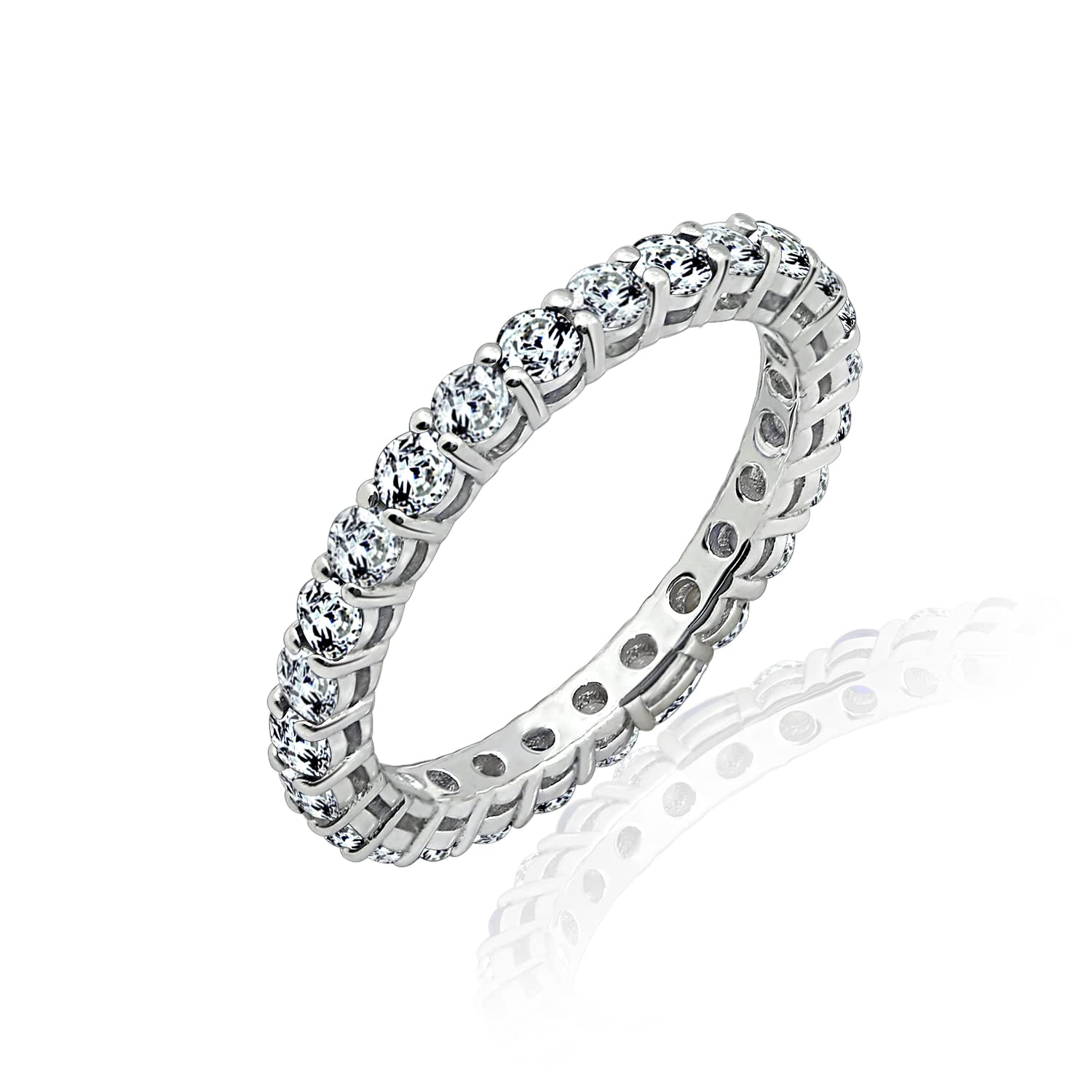 Photo 1 of  *MISSING ONE SETTING* SEE PHOTO* Amazon Essentials Platinum-Plated Sterling Silver All-Around Band Ring set with Round Infinite Elements Cubic Zirconia (1 cttw), Size 8 (previously Amazon Collection)