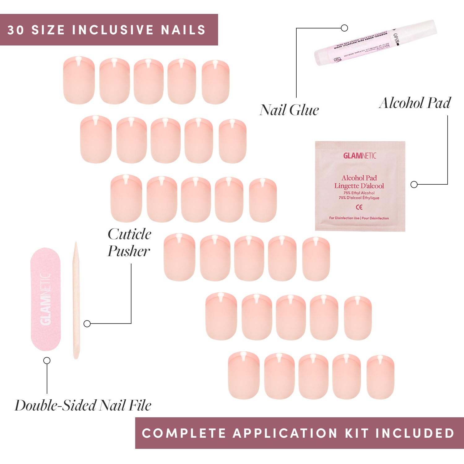 Glamnetic Press On Nails - French Peach | Super Short Round Fake Nails with Peach French Tips and Glossy Finish, Reusable Spring Nails | 15 Sizes - 30 Nail Kit with Glue - Image 4