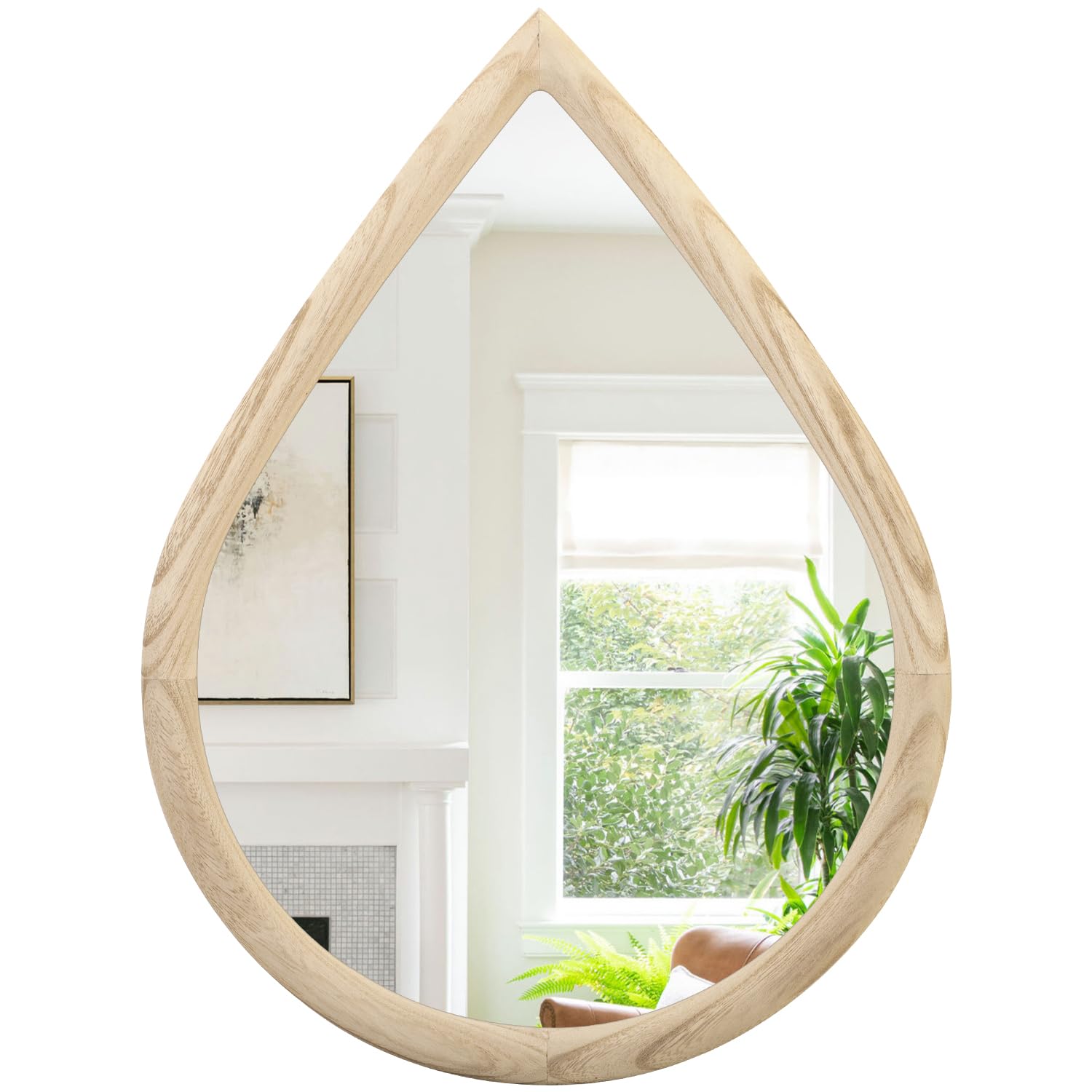 FEUFOAM Small Teardrop Mirror Irregular Mirrors for Wall Natural Wood Framed Wall Hanging Mirror Decorative Farmhouse Bedroom Bathroom Entryway Mirrors