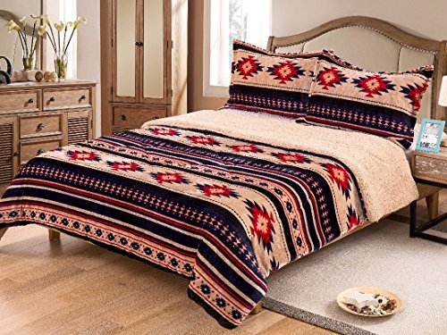 Nu Trendz Signature Southwest Design (Navajo Print) King Size 3pcs Set 17426 (Navy_Beige)