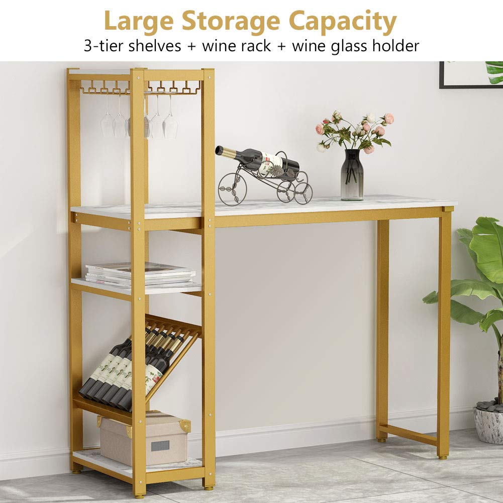 Counter Height Breakfast Bar Dining Table With Faux Marble Top For Living Room Kitchen Dining Room Tribesigns Modern Pub Table With Wine Rack And Glass Hanger Bar Tables Bars Wine Cabinets