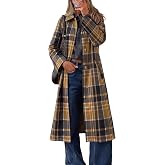 Cicy Bell Womens Plaid Trench Coat Fall Lapel Single Breasted Long Jacket | Loose Fit Straight Outerwear, Winter Warm, Work Office Commute, Casual Trendy Overcoat, Spring Fall Outwear, Windbreak