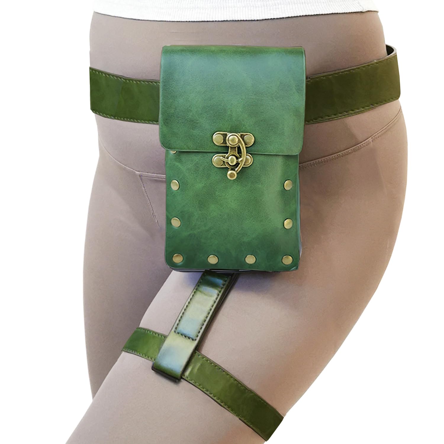 Larswon Renaissance Bag Leg Harness Bag Synthetic Leather Belt Bag for Women Hip Bag Fanny Pack Thigh Harness Women, Green, 4.1 x 1.8 6.5 inches — image 1