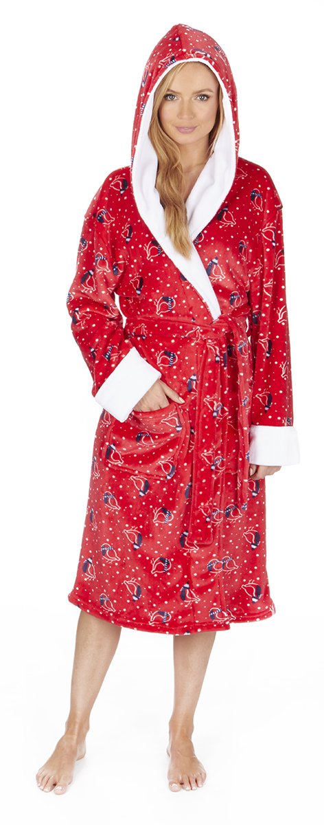 womens christmas dressing gowns Women Christmas Printed Dressing Gown Hoodies Bathrobe Fleece Lined Fluffy Robe