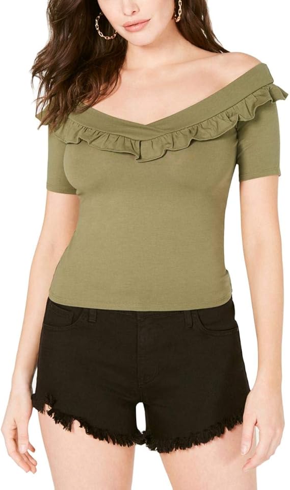 Amazon Guess レディース Kae 半袖フリルブラウス シャツ ブラウス 通販