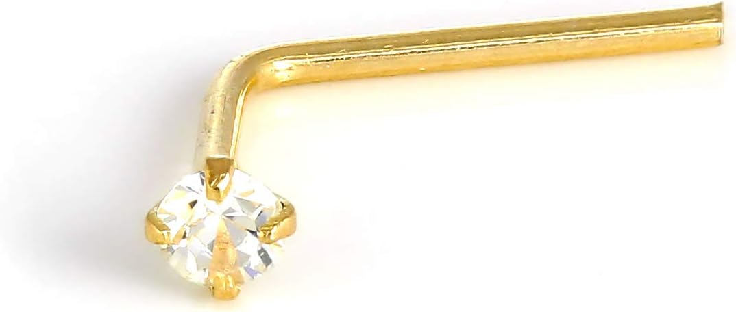 9ct Gold L-Shaped Crystal Nose Stud 1.5mm - 2.5mm