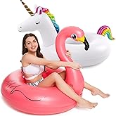 Inflatable Unicorn Flamingo Pool Floats - Jasonwell 2 Pack Pool Floaties Inflatables Rafts for Swimming Pool Tubes for Floating Lake Beach Floaty Swim Rings Pool Party Toys for Adults Kids