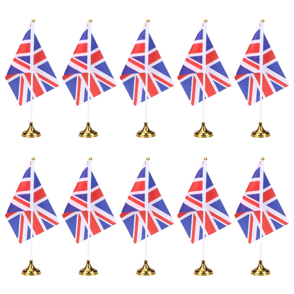 LIOOBO 48pcs UK Flags Britain Flag England Table Flag with Stand Base International World Country Flags Banners World Cup Football 2022 Union Jack