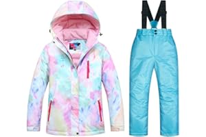 WOWULOVELY Girl's Winter Skisuit Thicken Warm Hooded Snowsuit Toddler Ski Jacket Pants Set