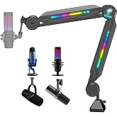 RGB Boom Arm, TONOR Adjustable Mic Stand with RGB Light, 5/8&rsquo;&rsquo; Screwadapter, Excellent Compatibility, Rotatable Suspension Boom Scissor Stand for Gaming Streaming Podcasting YouTube Recording T90
