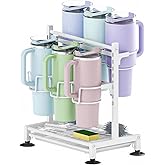 Stanley Cup Holder Organizer & Drying Rack for 40oz/30oz Tumblers -2-in-1 Heavy Duty Countertop Storage with Non-Slip Base & Handle Slots, Includes Straw Cleaner Brush